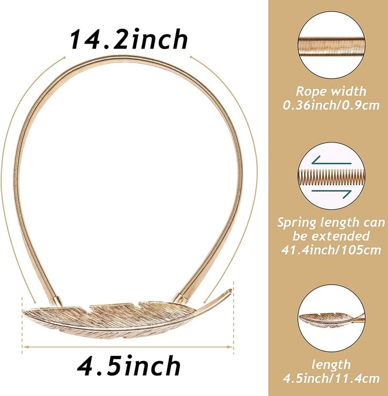 LLPMutu 4Pack Curtain Tiebacks Aluminum Alloy Spring Design Curtain Holdback Leaf Carving Design Curtain Ties for Drapes Curtain Ties Backs Curtain Modern Simple Style Curtain Holdback Decor (Gold Feather) - Image 5